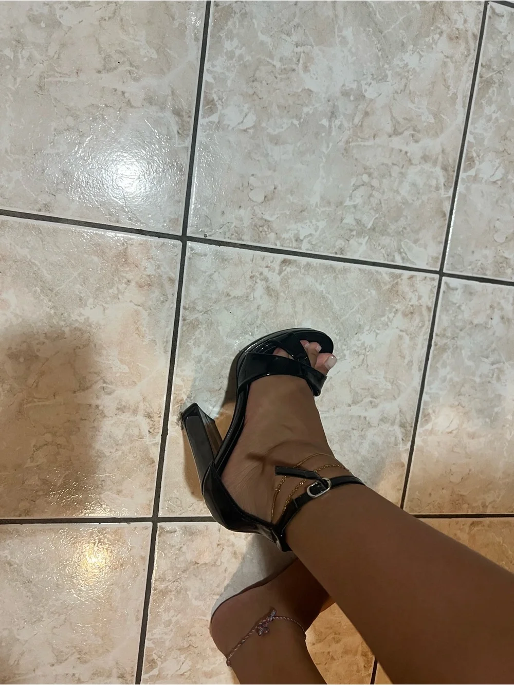 Black Patent Ankle-Strap Platform Heels